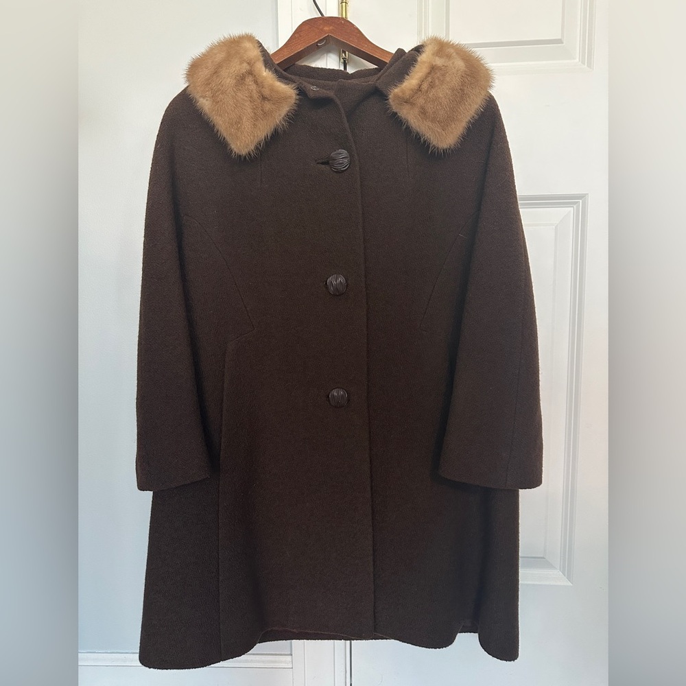 Vintage Brown Coat With Fur Collar Small